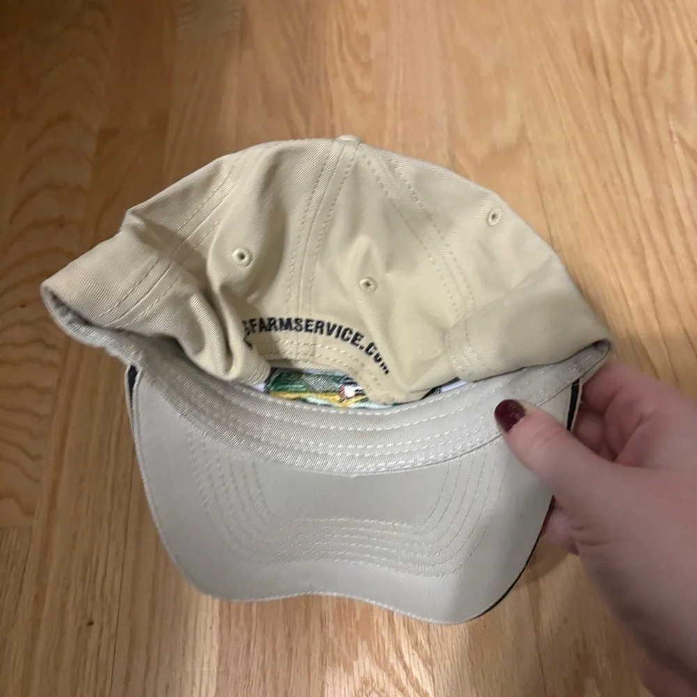 Vintage Koch Farm Service Embroidered Adjustable Hat Tan Farming Red Bard Scene